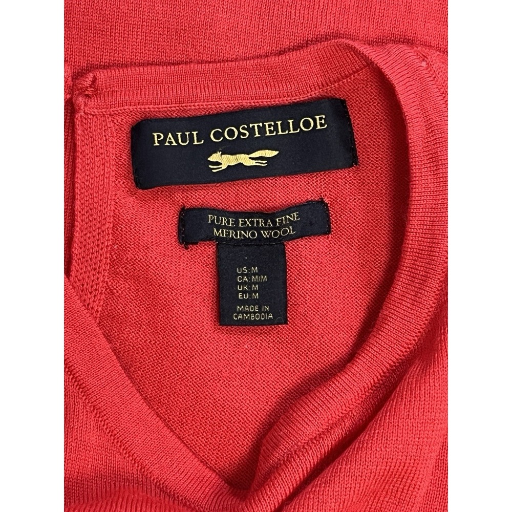 Paul Costelloe 100% Merino Wool Red Crewneck Sweater M Quiet Luxury Fine Knit - Picture 3 of 10